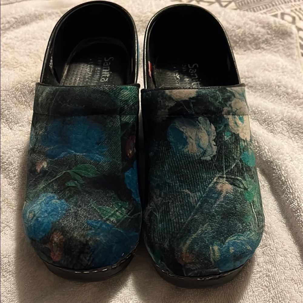 Sanita Floral Clogs with Blue and Green Accents